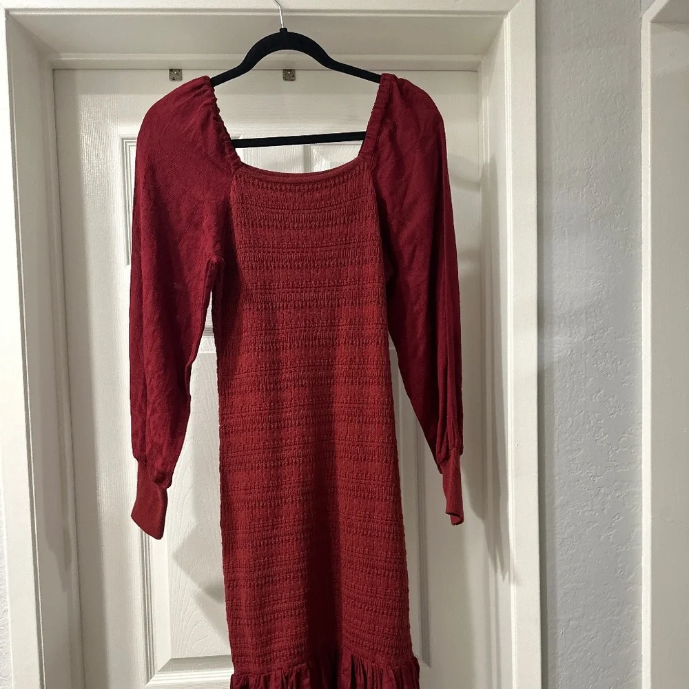 NWOT Anthropologie Smocked Puff-Sleeved Midi Dress - Picture 3 of 8